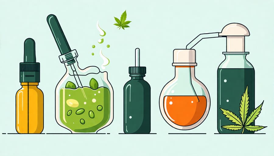 Different methods of consuming THC flower shown in a conceptual infographic