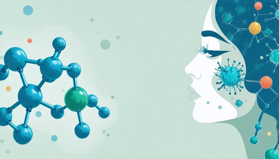 Illustration depicting CBD molecules and their interaction with human cells